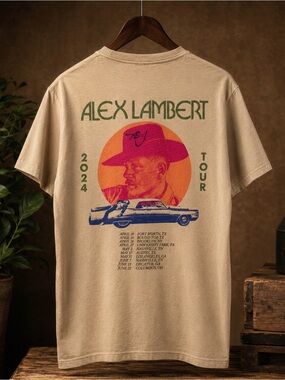 Rare Alex Lambert 2024 Tour Autographed Concert Graphic Tee Beige small
